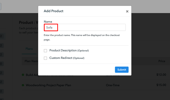 Add Product Name to Sell Sofa Online
