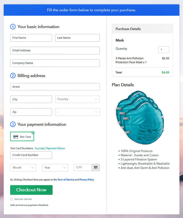 Checkout Page Preview - Sell Masks Online