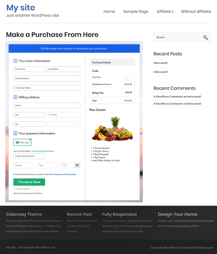 Checkout Page on WordPress Site to Sell Fruits Online
