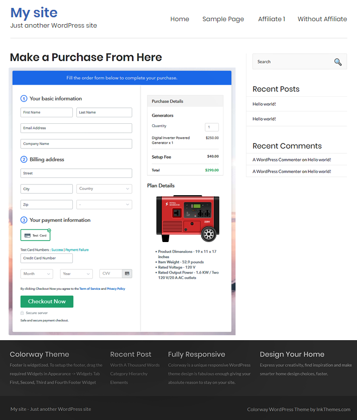Checkout Page on WordPress Site to Start Generators Business Online