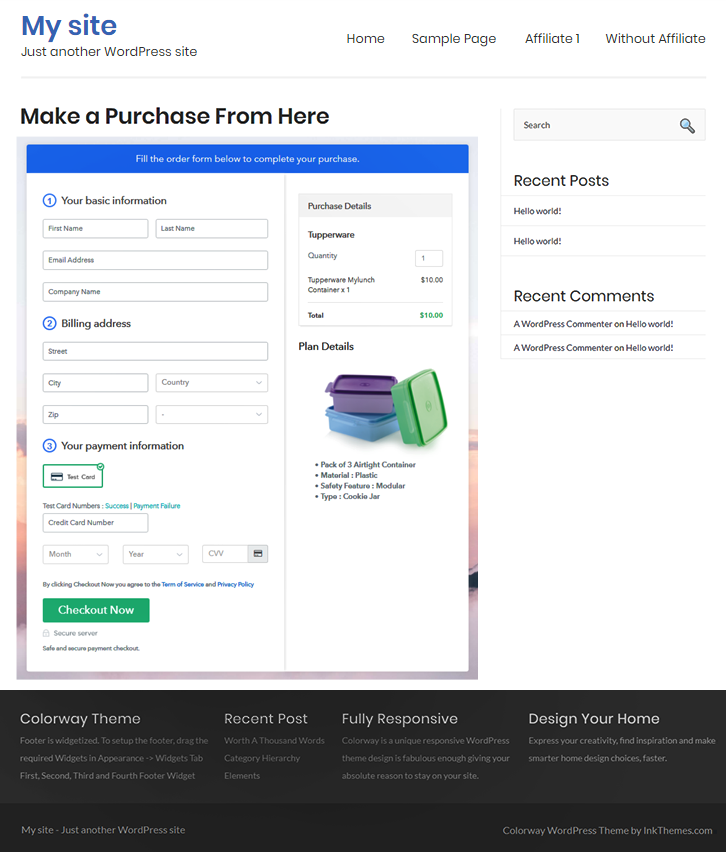 Checkout Page on WordPress Site to Start Tupperware Business Online