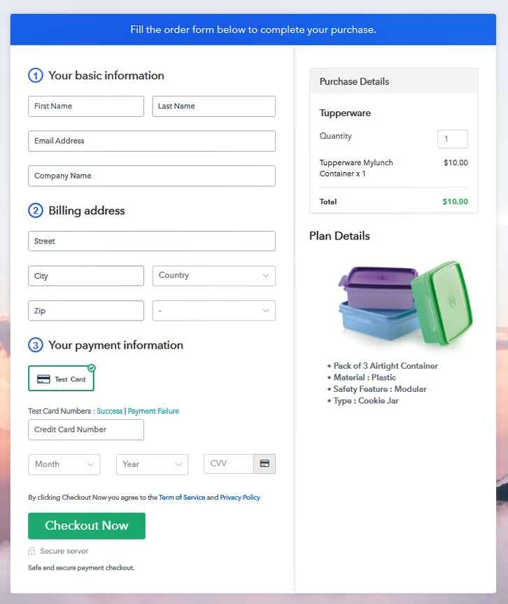 Checkout Page to Sell Tupperware Online
