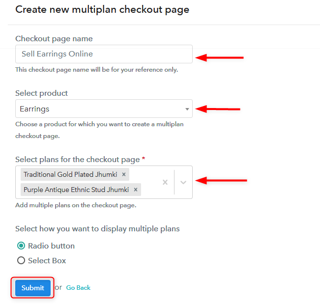 Create Multiplan Checkout Page