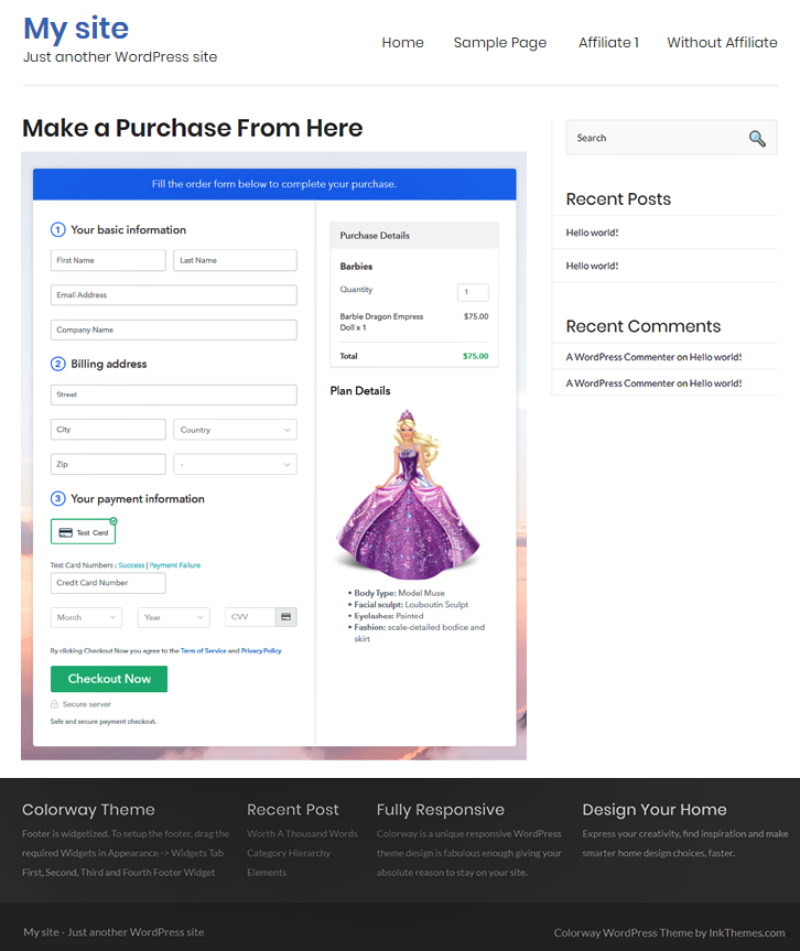 Embed Checkout Page to Sell Barbies Online