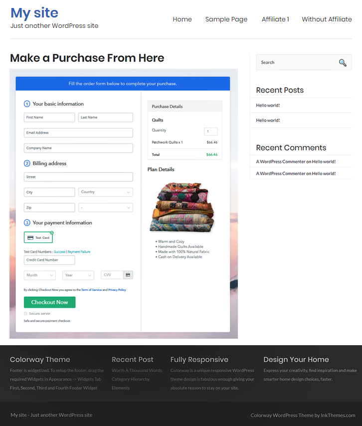 Embed Checkout Page to Website to Sell Quilts Online