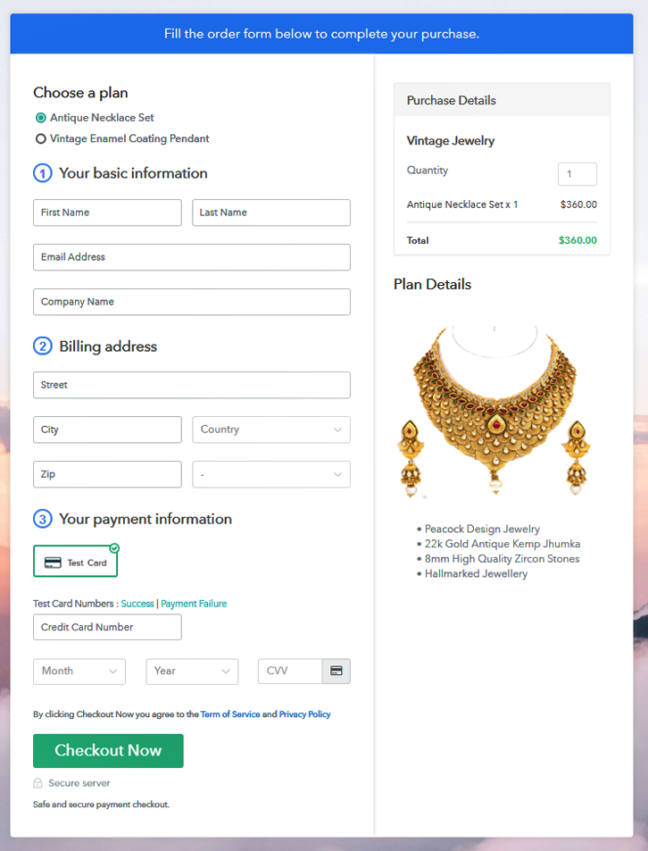 Multiplan Checkout Page Preview