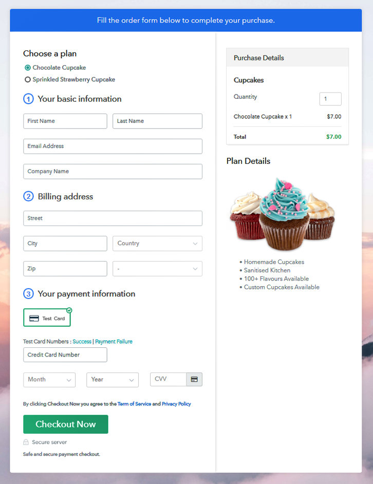 Multiplan Checkout Page to Sell Cupcakes Online