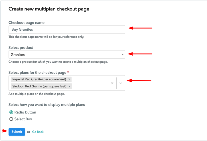 Multiplan Checkout Page to Sell Granites Online