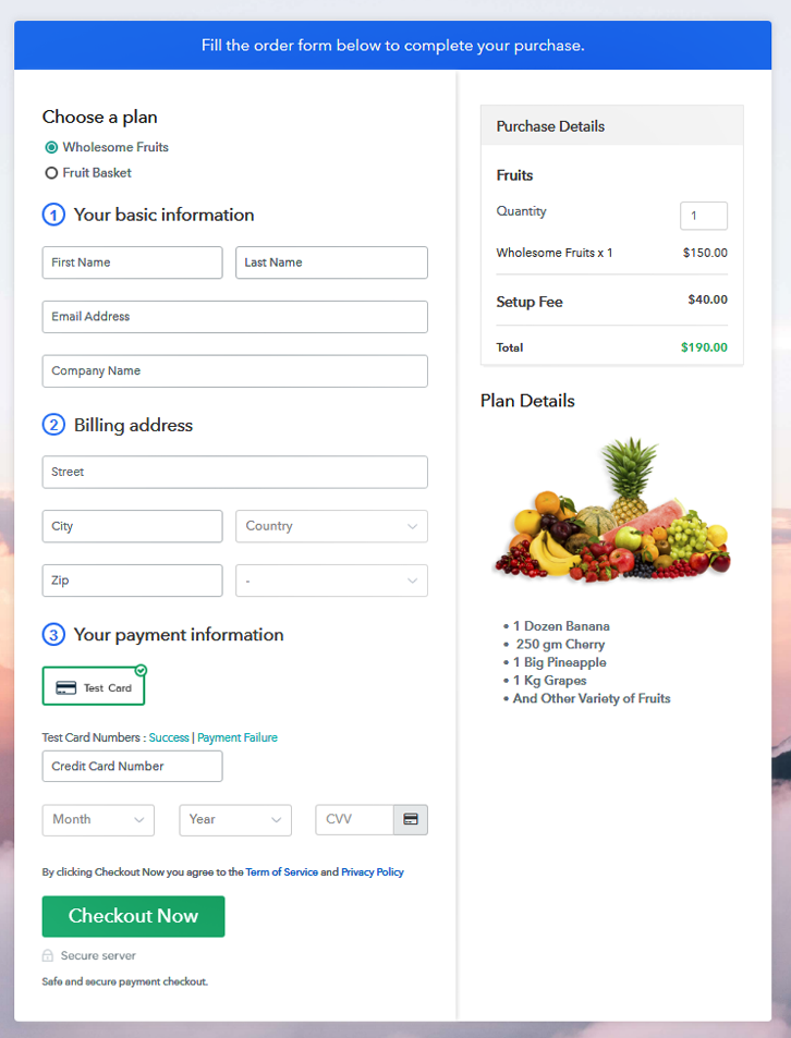 Multiplan Checkout Page to Start Fruit Business Online