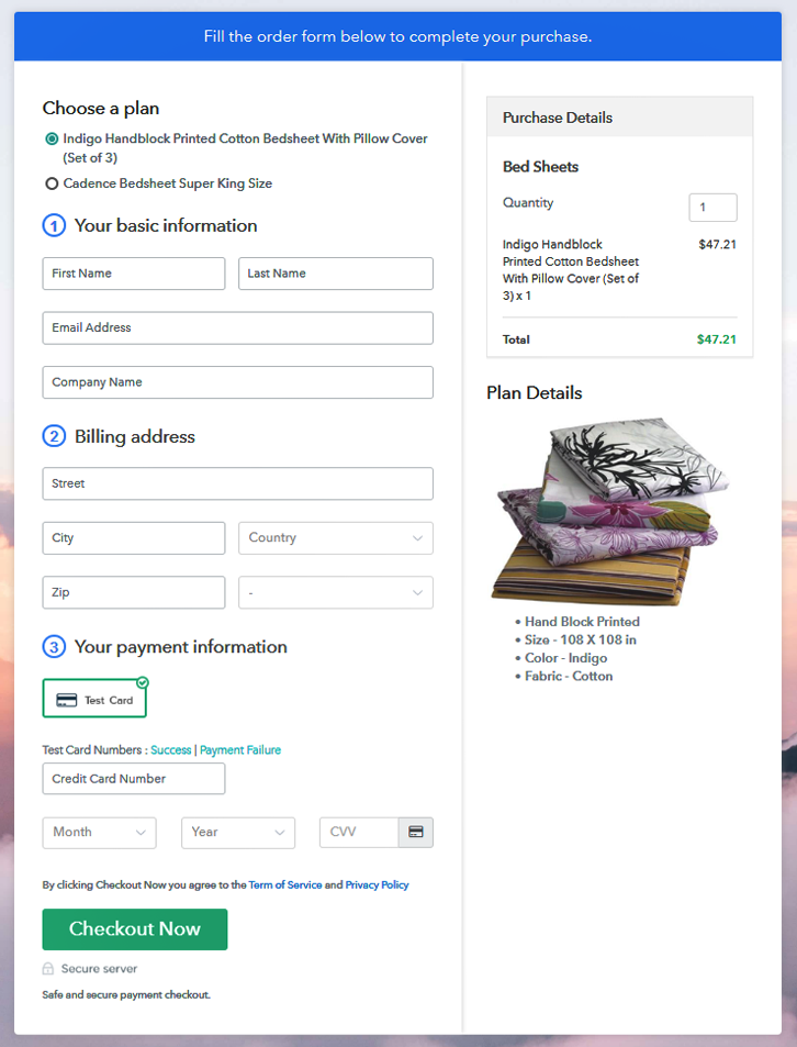 Multiplan Checkout to Sell Bed Sheets Online