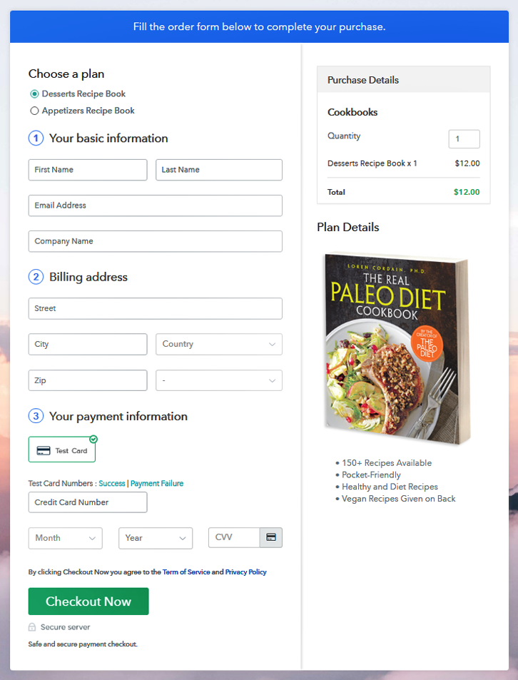 Multiplan Checkout to Sell Cookbooks Online