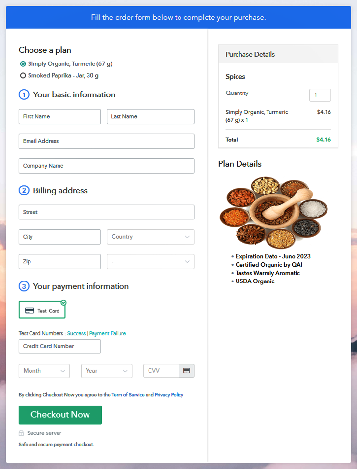 Multiplan Checkout to Sell Spices Online