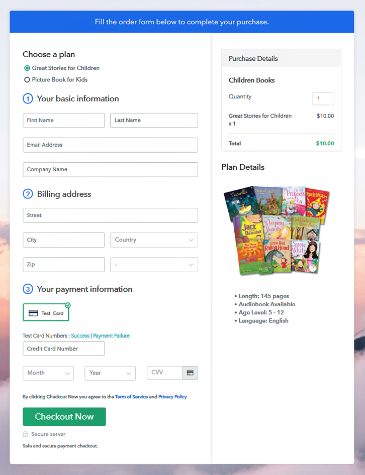 Multiplan Checkout Pages to Sell Children Books Online