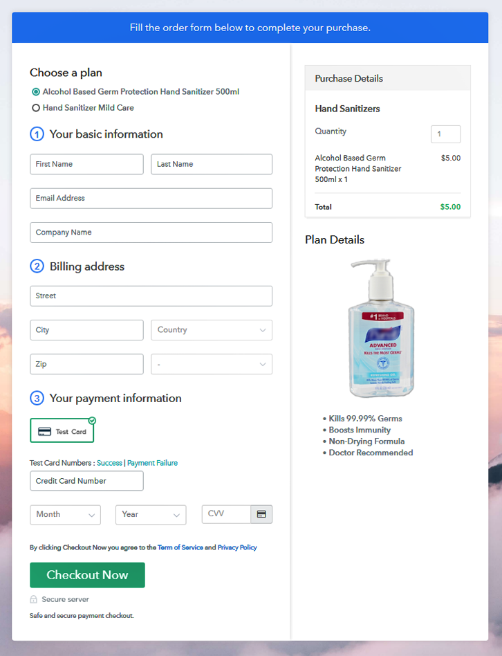 Multiplan Checkout Page to Sell Hand Sanitizers Online