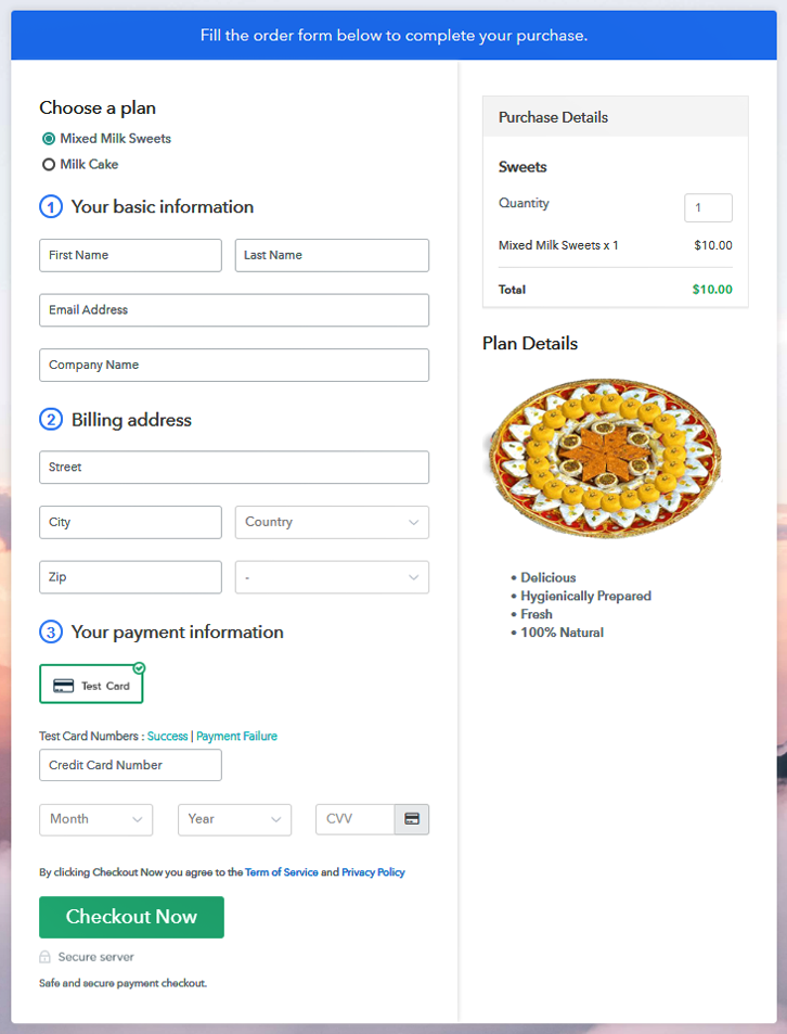 Multiplan Checkout Page to Sell Sweets Online