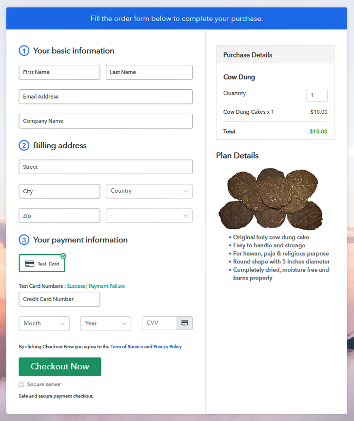 Preview Checkout Page - Selling Cow Dung Cake Online