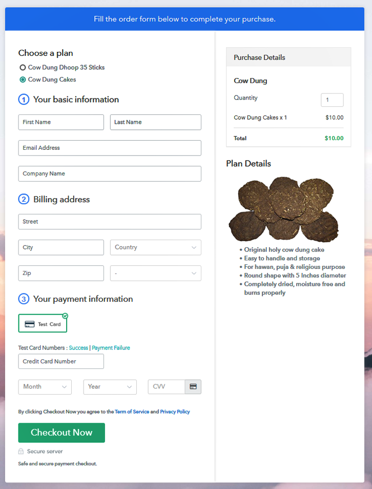 Preview Multiplan Checkout Page - Sell Cow Dung Online