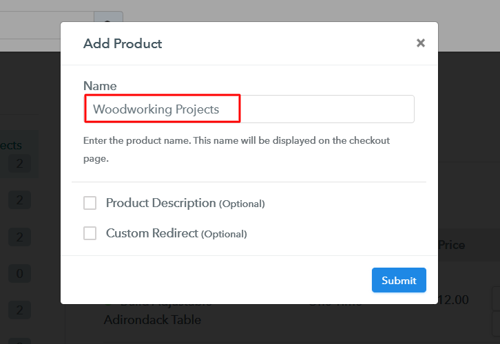 Add Product Name to Sell Woodworking Projects Online