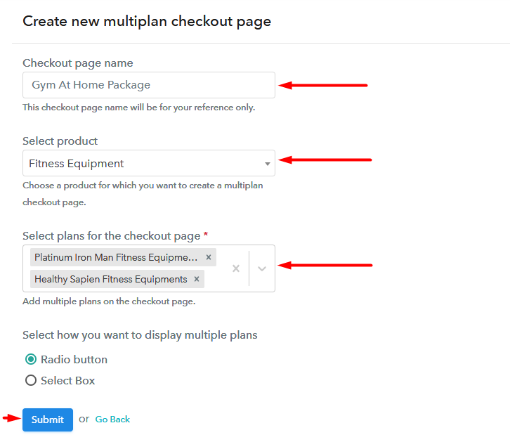 Creating Multiplan Checkout to Sell Fitness Equipments Online 