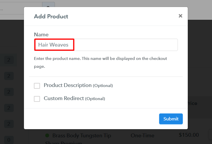 Add Product to Sell Hair Weaves Online