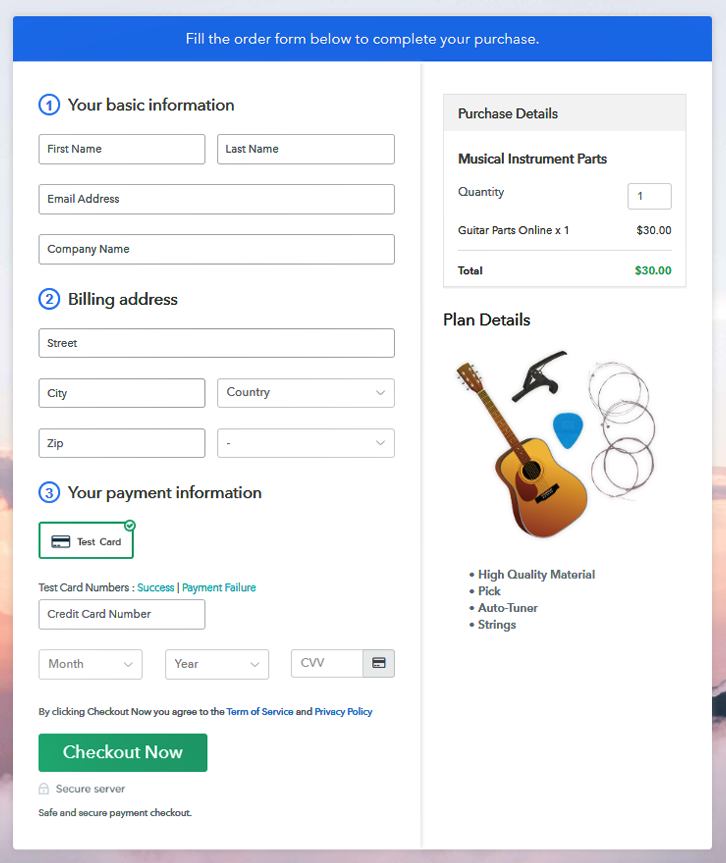 Checkout Page to Sell Musical Instrument Parts Online