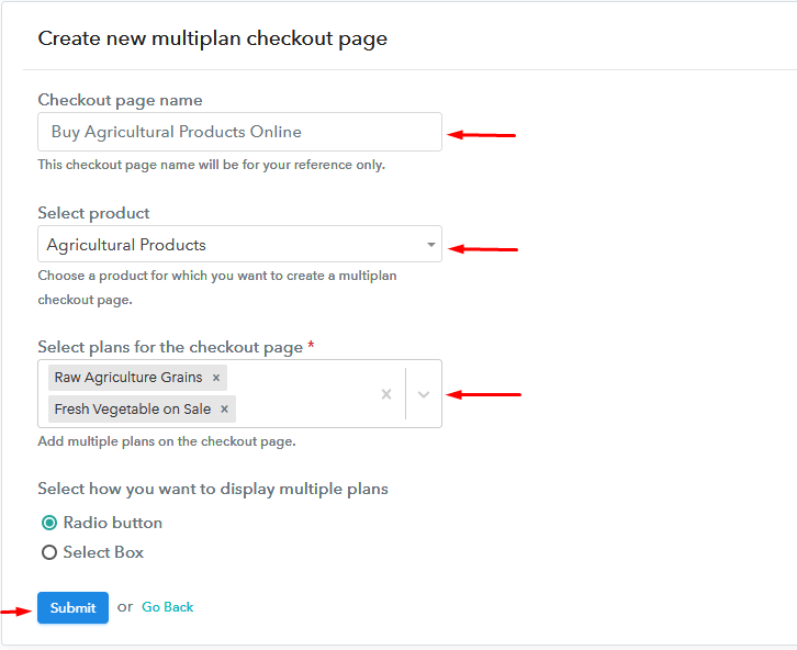 Multiplan Checkout Page to Sell Agricultural Products Online