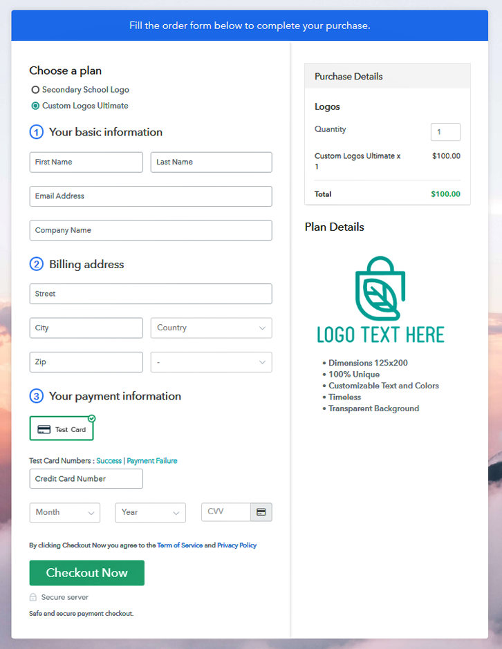 Final multiplan checkout page