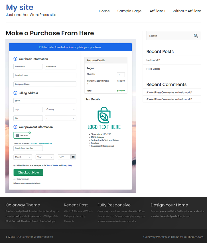 Embed checkout to website to Sell Logos Online 