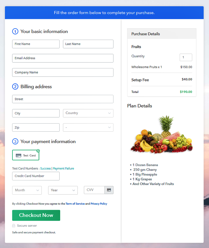 Checkout Page to Start Selling Fruits Online