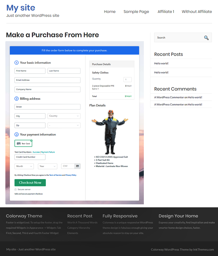 Checkout Page On Site to Sell Safety Clothes Online