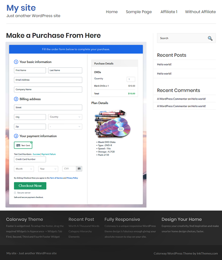 Checkout Page On Site to Sell DVDs Online