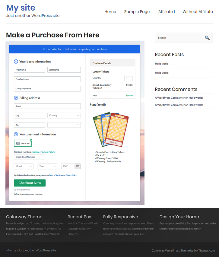 Checkout Page On Site to Sell Lottery Tickets Online
