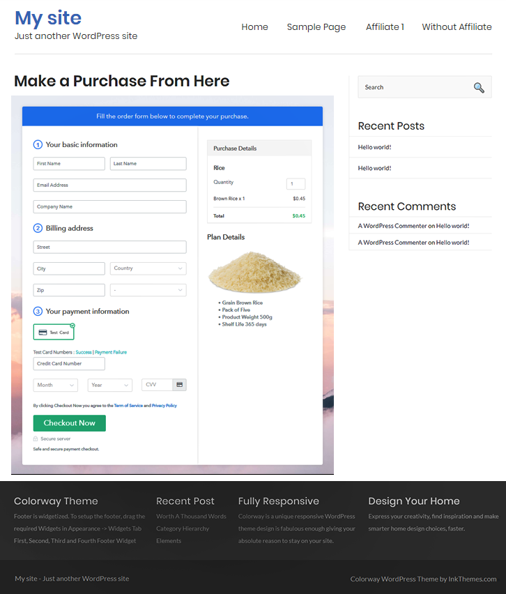 Checkout Page Preview to Sell Rice Online