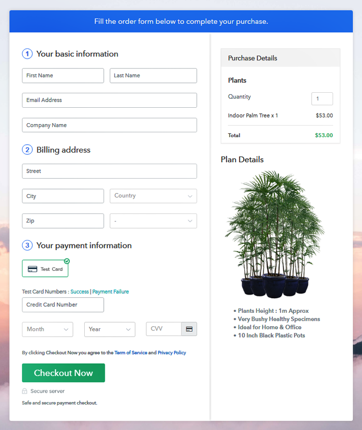 Checkout Page Preview to Sell Plants Online