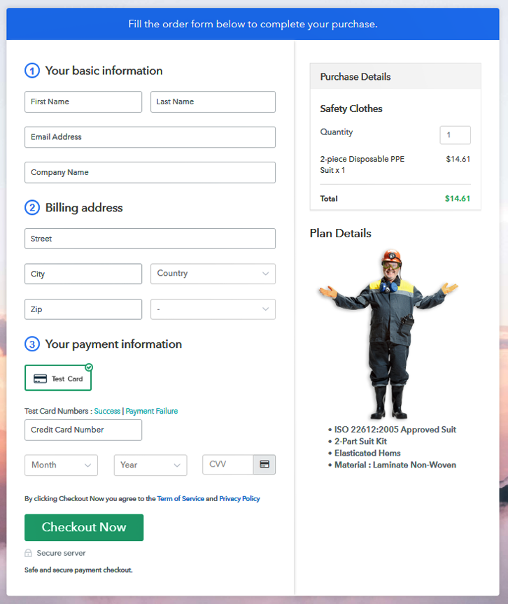 Checkout Page Preview to Sell Safety Clothes Online