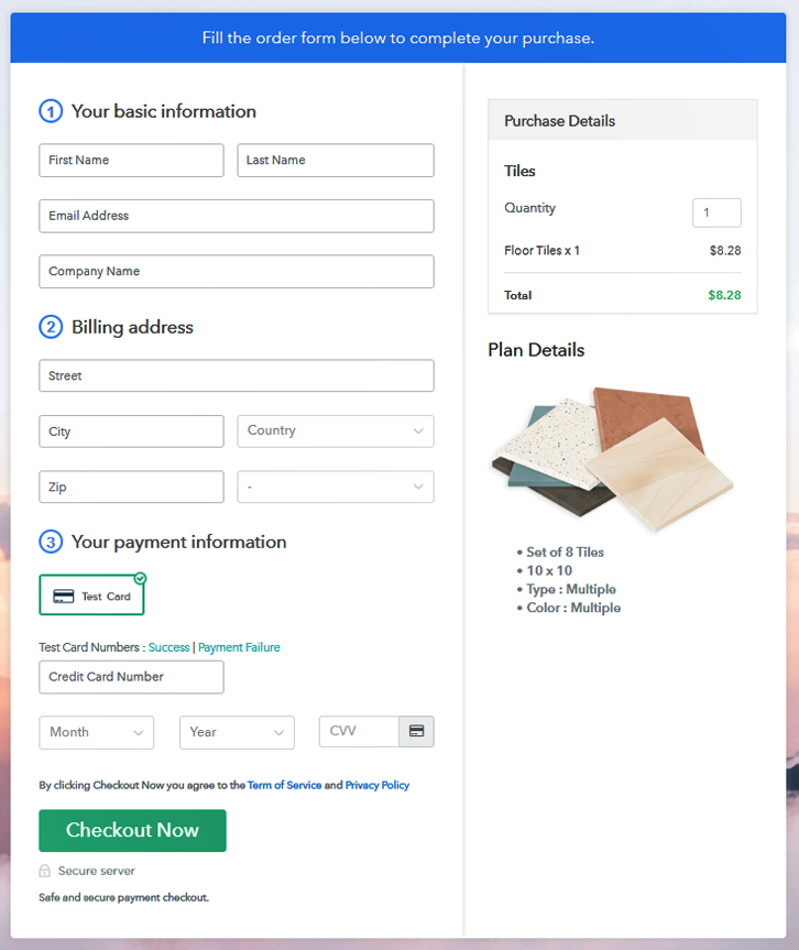 Checkout Page Preview to Sell Tiles Online