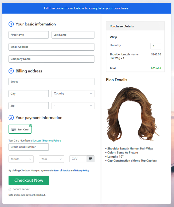 Checkout Page Preview to Sell Wigs Online