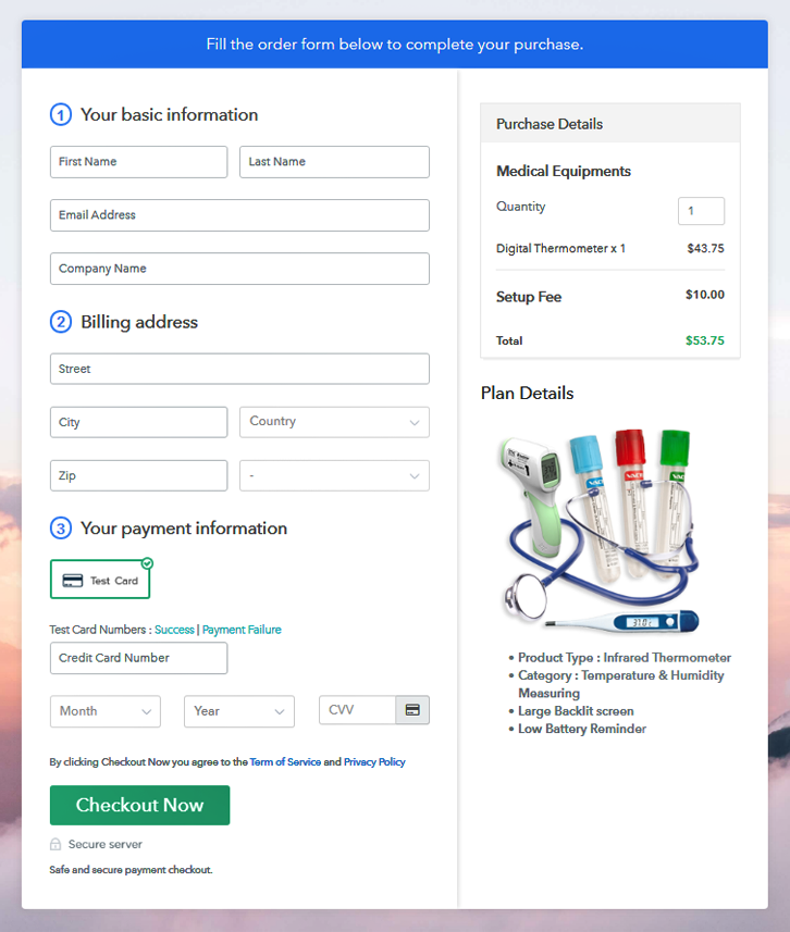 Checkout Page to Sell Medical Equipment Online