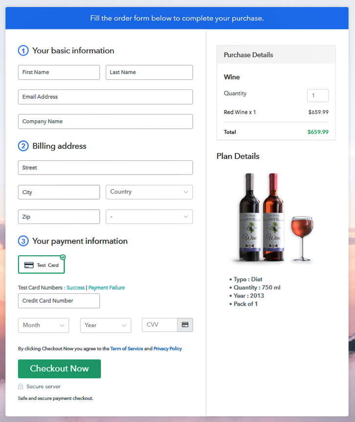 Checkout Page Preview to Sell Wine Online