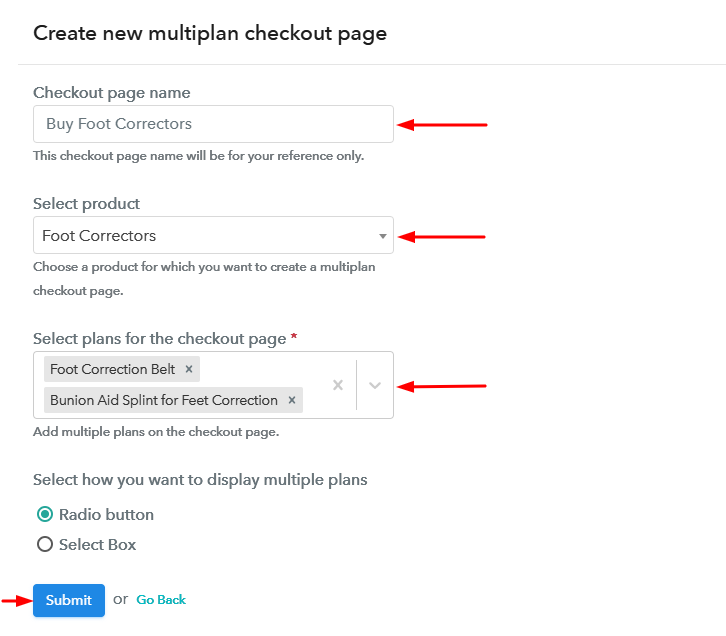 Create Multiplan Checkout to Sell Foot Correctors Online