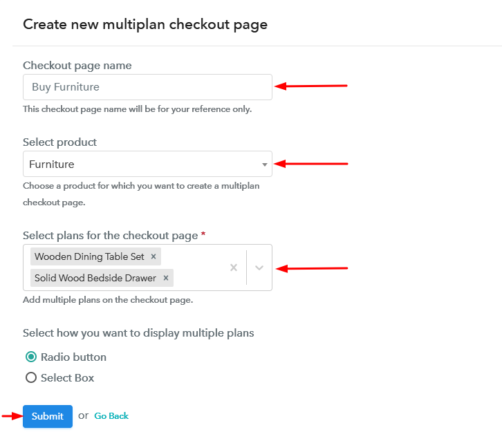 Create Multiplan Checkout Page to Sell Furniture Online
