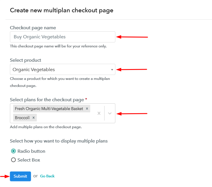 Create Multiplan Checkout Page to Sell Organic Vegetables Online