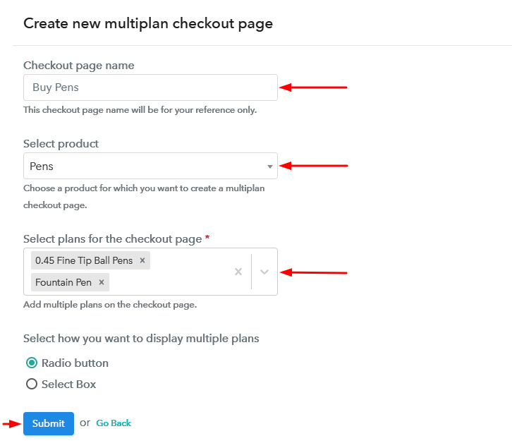 Create Multiplan Checkout to Sell Pens Online