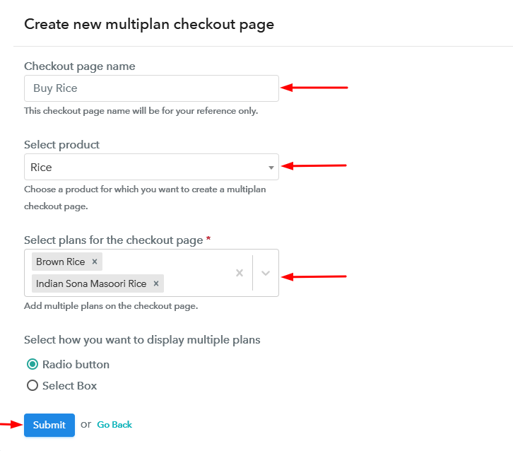 Create Multiplan Checkout to Sell Rice Online