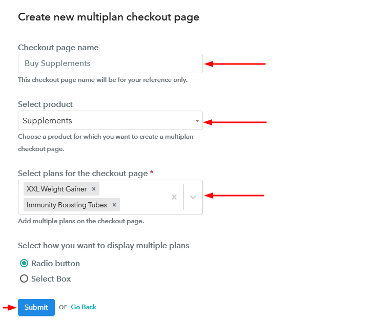Create Multiplan Checkout Page to Sell Supplements Online