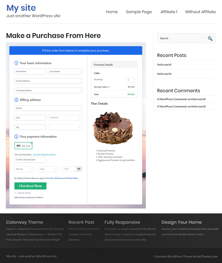 Embed Checkout Page to Website to Sell Cake Online