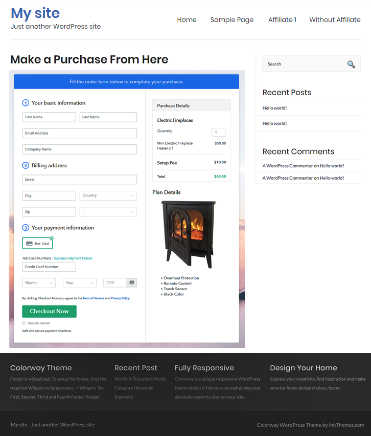 Final Look of your Checkout Page to Sell Electric Fireplaces Online