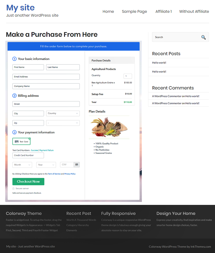 Final Look of your Checkout Page to Sell Agricultural Products Online