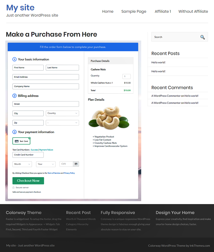 Final Look of your Checkout Page to Sell Cashew Nuts Online