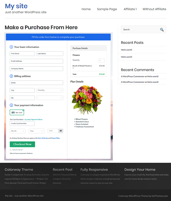 Final Look of your Checkout Page to Start Selling Flowers Online
